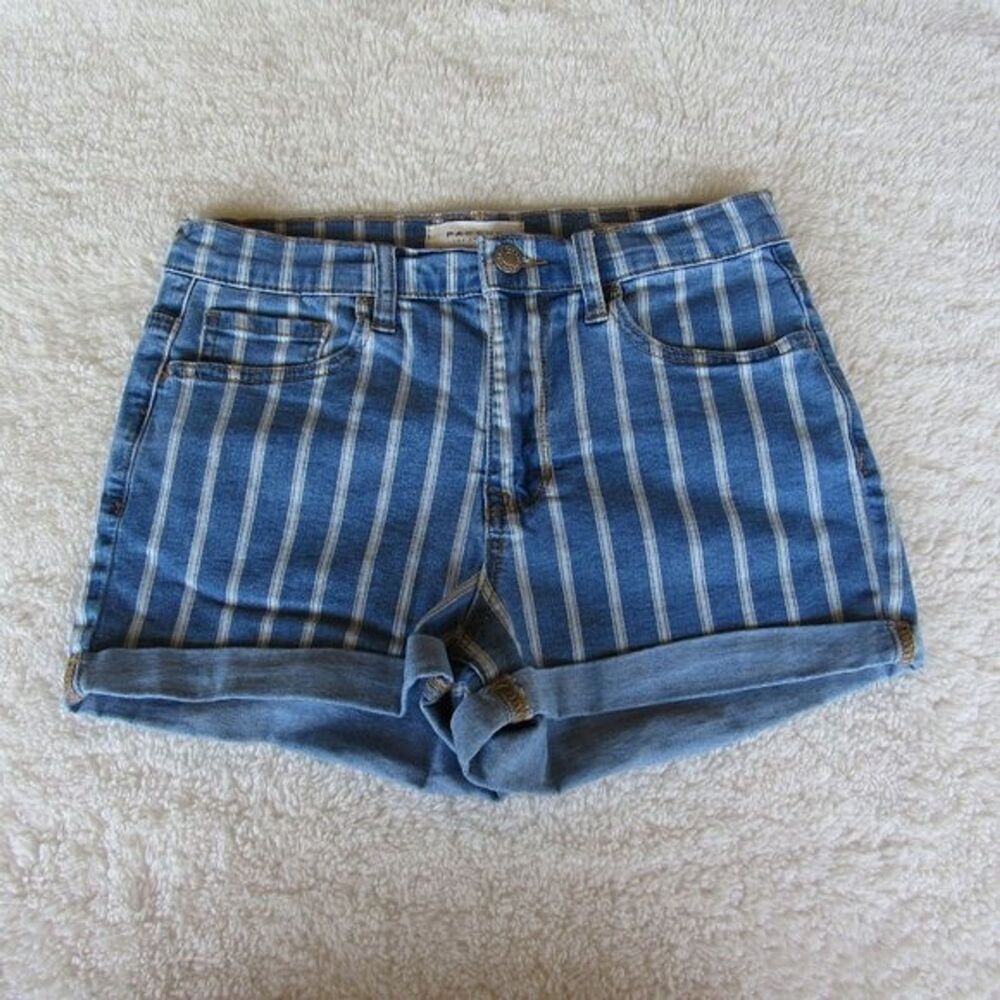 Womens Denim Jean Shorts Size 27 Blue Striped PacSun The Shortie Cuffed Mid Rise